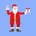 Realistic cartoon illustration of Santa Claus holding a wrapped Christmas gift Royalty Free Stock Photo