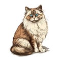 Realistic Cartoon Long Haired Cat With Blue Eyes