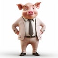 Realistic Cartoon Pig In Business Suit - Colorized Portrait