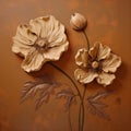 Realistic Carved Flower Art On Brown Surface - Terracotta Sculpture Royalty Free Stock Photo