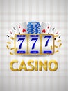 Realistic casino background with slot machine, playing cards, and chips Royalty Free Stock Photo