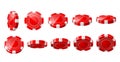 Realistic casino chips. Red 3D gambling tokens. Different view angles. Jackpot and win bets. Gaming coins for playing