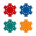 Realistic casino chips, set. Realistic red, blue, green, yellow casino poker game chips, gambling plastic coins. Jackpot chip Royalty Free Stock Photo