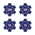 Realistic casino chips, set. Realistic red casino poker game chips, gambling plastic coins. Jackpot chip tokens for roulette. Royalty Free Stock Photo