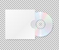 Realistic cd with cover. Close up of a cd dvd disc.Blank compact disk with cover mock up template on transparent backgrou