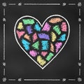 Realistic Chalk Drawn Sketch. Big Design Element Rainbow Heart from Scribbles Isolated on Chalkboard Backdrop Royalty Free Stock Photo