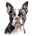 Realistic Charcoal Drawing Of Boston Terrier On White Background