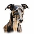 Realistic Charcoal Drawing Of A Greyhound On Isolated White Background