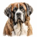 Realistic Charcoal Drawing Of A Saint Bernard On Isolated White Background