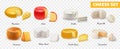 Realistic Cheese Transparent Icon Set