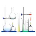 Realistic Chemical Laboratory Equipment Set. Glass Flasks, Beakers, Spirit Lamps Royalty Free Stock Photo