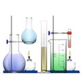 Realistic Chemical Laboratory Equipment Set. Glass Flasks, Beakers, Spirit Lamps Royalty Free Stock Photo