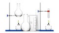 Realistic Chemical Laboratory Equipment Set. Glass Flasks, Beakers, Spirit Lamps Royalty Free Stock Photo