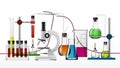 Realistic Chemical Laboratory Equipment Set. Glass Flasks, Beakers, Spirit Lamps Royalty Free Stock Photo