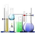 Realistic Chemical Laboratory Equipment Set. Glass Flasks, Beakers, Spirit Lamps Royalty Free Stock Photo