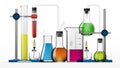 Realistic Chemical Laboratory Equipment Set. Glass Flasks, Beakers, Spirit Lamps Royalty Free Stock Photo