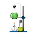 Realistic Chemical Laboratory Equipment Set. Glass Flasks, Beakers, Spirit Lamps Royalty Free Stock Photo