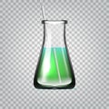 Realistic Chemical Laboratory Glassware Or Beaker Transparent Glass Flask With Green Liquid