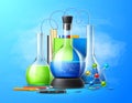 Vector 3d chemical laboratory tubes flask set