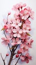 Realistic cherry blossom branch in spring with Watercolor pink sakura flower and leaves background Royalty Free Stock Photo