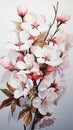 Realistic cherry blossom branch in spring with Watercolor pink sakura flower and leaves background Royalty Free Stock Photo