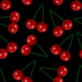 Cherry seamless pattern on black background