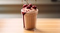 Realistic Cherry Smoothie With Peanut Butter And Brown Sugar Topping