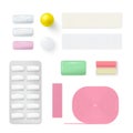 Realistic chewing gum set vector illustration multicolored bubble dental elements for oral hygiene