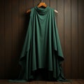 Realistic Chiaroscuro Green Draped Dress On Dark Green Background