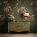 Realistic Chiaroscuro Green Dresser With Floral Painting