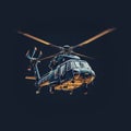 Realistic Chiaroscuro Htc32 Helicopter Drawing Art On Navy Background