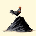 Realistic Chiaroscuro Rooster Illustration On Mountain Top
