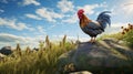 Realistic Chicken On Rock: Unreal Engine Rendering With Detailed Flora And Fauna