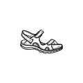 Realistic child sandal drawn outline doodle icon.