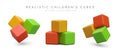 Realistic children cubes in different positions. 3d toys concept
