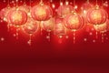 Realistic chinese garland. Asian red lanterns with sparkle lights garlands lamp, paper lantern light for new year china