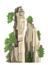 Realistic chinese mountain. Cartoon hand-drawn rock for asian landscape. Isolated vector element on a white background