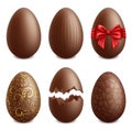 Realistic chocolate eggs, easter holiday sweet dessert. Easter holiday surprise treat, golden choco eggs vector Royalty Free Stock Photo