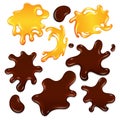 Realistic chocolate and honey drops and blots isolated on white