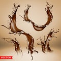 Realistic vector chocolate splash bursts and wave Royalty Free Stock Photo