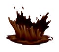 Realistic chocolate splashes. Drops or swirl flow of liquid cacao food on white background. Vector hot drink template Royalty Free Stock Photo