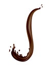 Realistic chocolate splashes. Drops or swirl flow of liquid cacao food on white background. Vector hot drink template Royalty Free Stock Photo