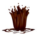 Realistic chocolate splashes. Drops or swirl flow of liquid cacao food on white background. Vector hot drink template Royalty Free Stock Photo