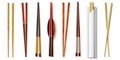 Realistic chopsticks. Asian food tableware. Sushi and rolls bamboo sticks. Japanese or Chinese traditional utensil