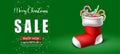 Realistic Christmas and New Year background, banner, flyer, greeting card, postcard. Horizontal orientation. Green background sale