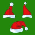 Realistic christmas santa claus red hats isolated vector set Royalty Free Stock Photo