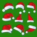 Realistic christmas santa claus red hats isolated vector set Royalty Free Stock Photo
