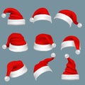 Realistic christmas santa claus red hats isolated vector set Royalty Free Stock Photo