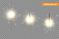 Realistic Christmas sparkler collection on transparent background. Bengal fire effect. Festive bright fireworks with Royalty Free Stock Photo