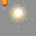 Realistic Christmas sparkler on transparent background. Bengal fire effect. Festive bright fireworks with sparks. New Royalty Free Stock Photo